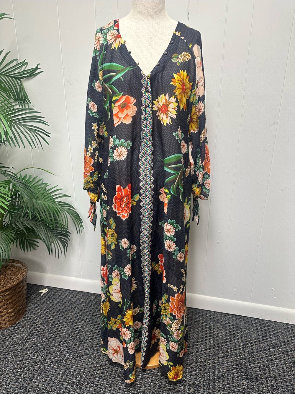 Johnny Was Floral Long Sleeve Maxi Dress - Dark Navy Floral
